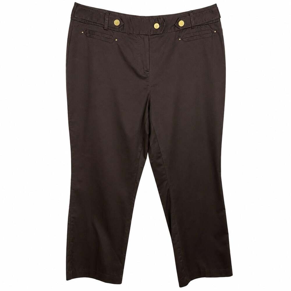 Peter Nygard Dark Brown Dress Pants Sz 16 Gold Buttons Straight Leg READ Decript